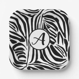 Bold Black and White Zebra Print Pattern Paper Plate
