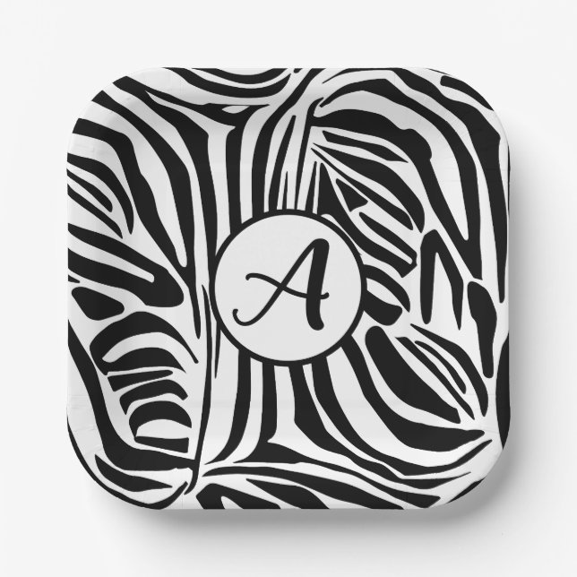Bold Black and White Zebra Print Pattern Paper Plate (Front)