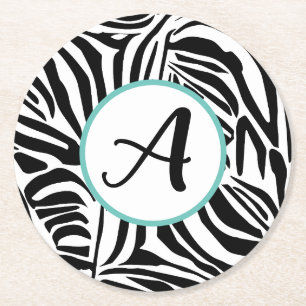 Bold Black and White Zebra Print Pattern Round Paper Coaster