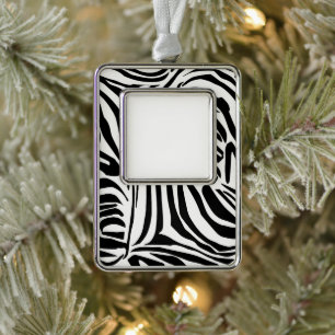 Bold Black and White Zebra Print Pattern Silver Plated Framed Ornament