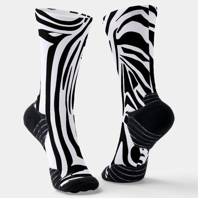 Bold Black and White Zebra Print Pattern Socks (Angled)