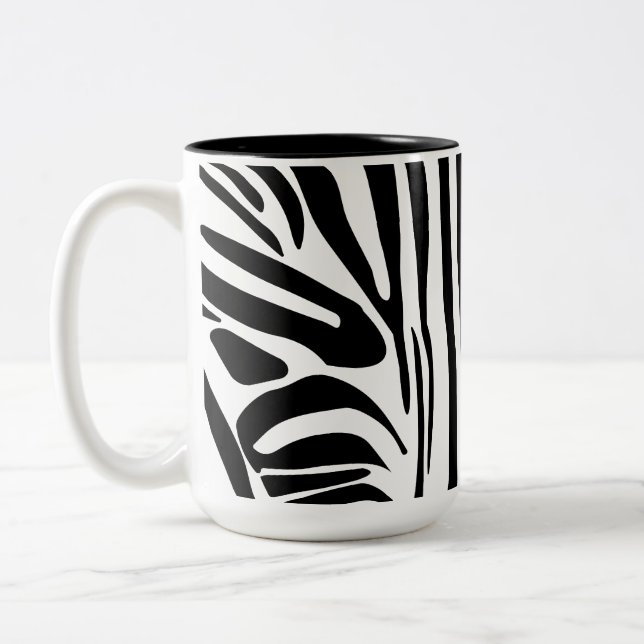 Bold Black and White Zebra Print Pattern Two-Tone Coffee Mug (Left)