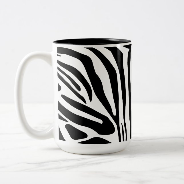 Bold Black and White Zebra Print Pattern Two-Tone Coffee Mug (Left)