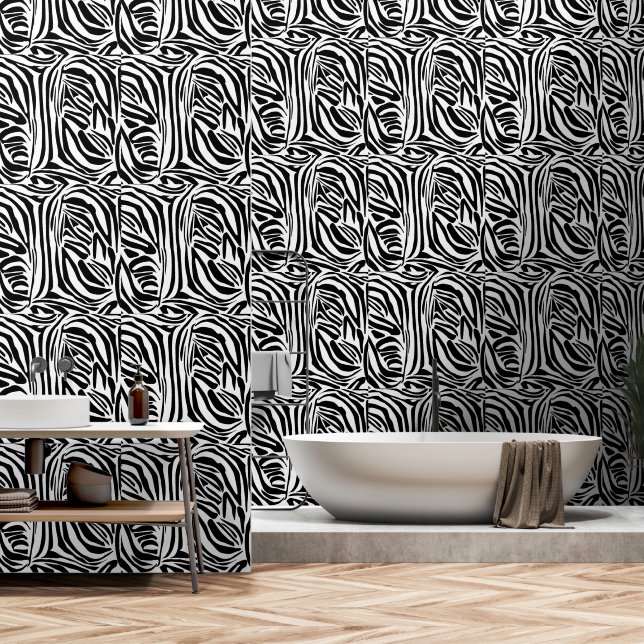 Bold Black and White Zebra Print Pattern Wallpaper (Bathroom)