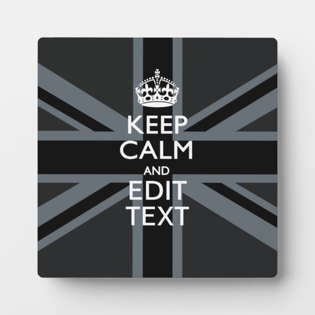 Bold Black Black  Keep Calm Your Text Union Jack Plaque (Front)