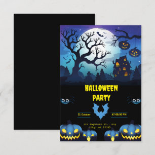 Bold Black & Blue Halloween Party Virtual Invitation