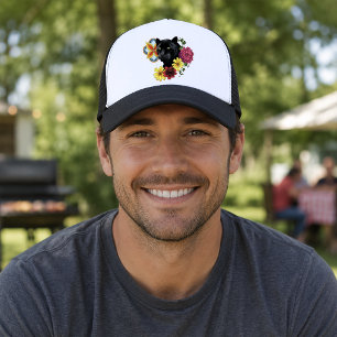 Bold Black Botanical Floral Panther Illustration Trucker Hat