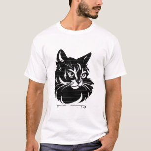 Bold Black Cat Stencil Silhouette Vintage Linocut T-Shirt