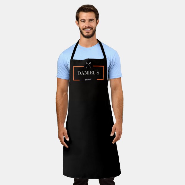 Bold Black Customisable Name BBQ HOUSE chefs grill Apron (Worn)