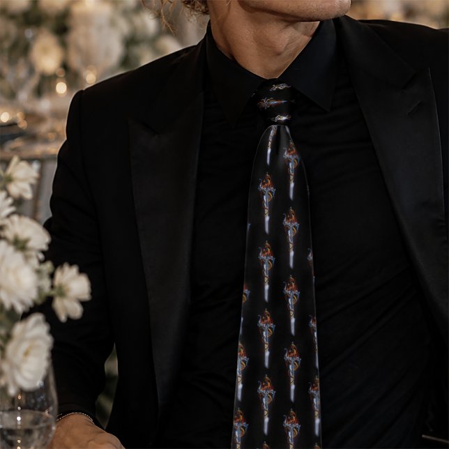 Bold Black Fantasy Dragon Sword Red Roses Tie (Creator Uploaded)