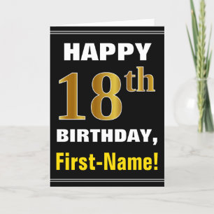 Bold, Black, Faux Gold 18th Birthday w/ Name Card