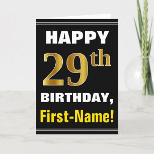 Bold, Black, Faux Gold 29th Birthday w/ Name Card