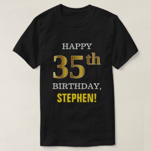 Bold, Black, Faux Gold 35th Birthday w/ Name Shirt