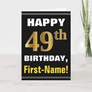 Bold, Black, Faux Gold 49th Birthday w/ Name Card