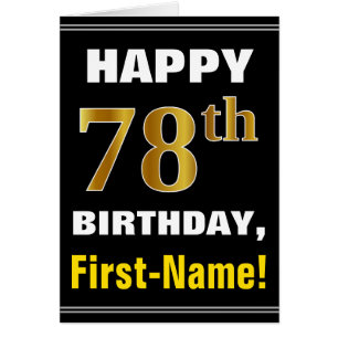 Bold, Black, Faux Gold 78th Birthday w/ Name Card