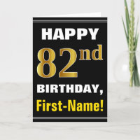 Bold, Black, Faux Gold 82nd Birthday w/ Name Card
