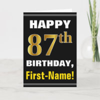 Bold, Black, Faux Gold 87th Birthday w/ Name Card