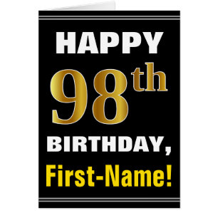 Bold, Black, Faux Gold 98th Birthday w/ Name Card