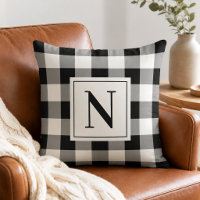 Bold Black Gingham Check Monogram Initial