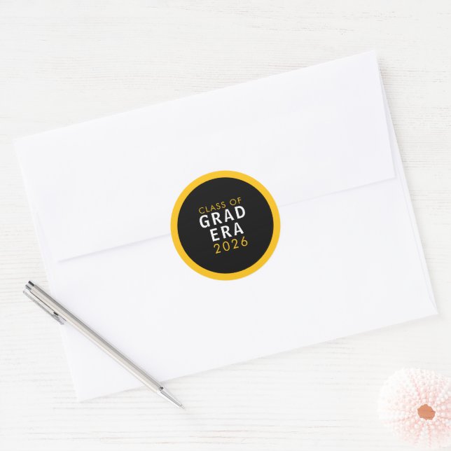 Bold Black Gold Class of 2026 Grad Sticker (Envelope)