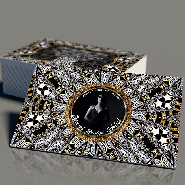Bold Black Gold Geometric Gothic Design QR Code Business Card (Creator Uploaded)