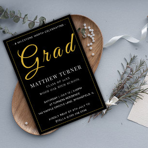 Bold Black Gold Grad Party Invite