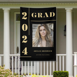 Bold Black Gold Typography Photo Graduation Party Banner