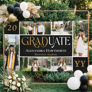 Bold Black Graduate Celebration Grad Photo Collage Banner