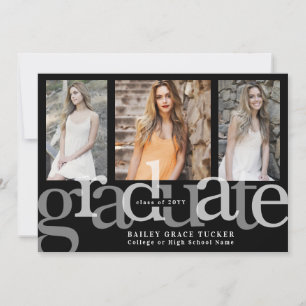 Bold Black Graduate Trio Collage Graduation Announcement