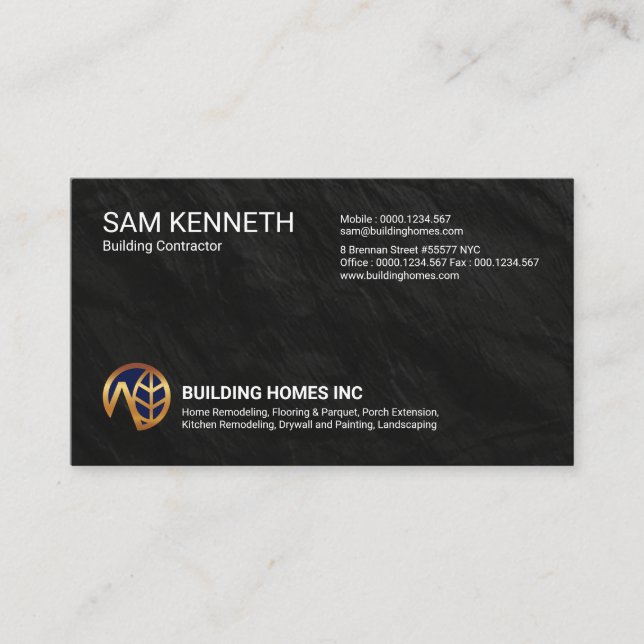 Bold Black Granite Texture Building Construction Business Card (Front)