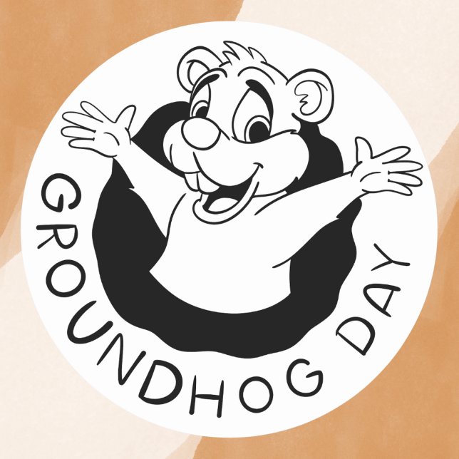 Bold Black Happy Groundhog Day Classic Round Sticker (Creator Uploaded)