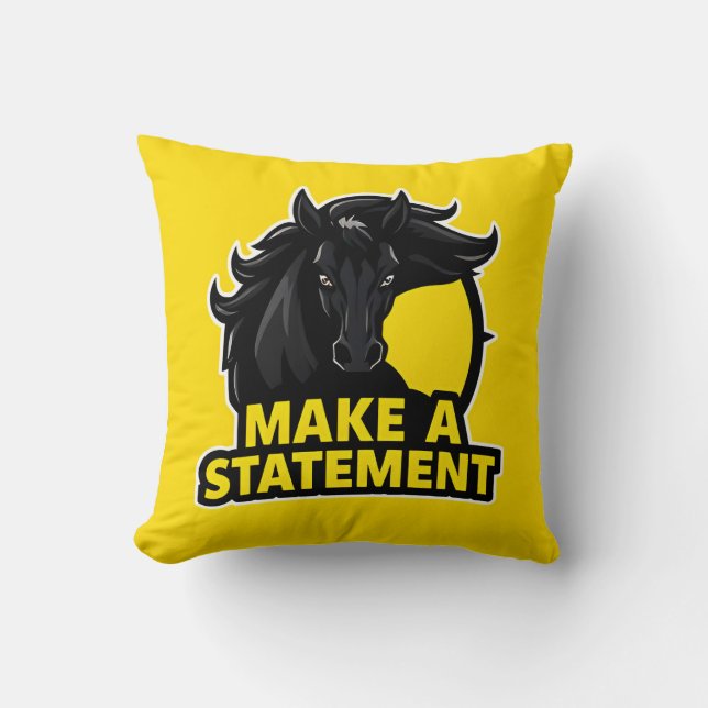 Bold Black Horse with Motivational Text Cushion (Front)