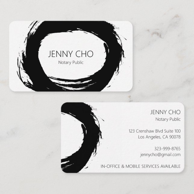 Bold Black Ink Paint Ring Notary Modern Simple Business Card (Front/Back)