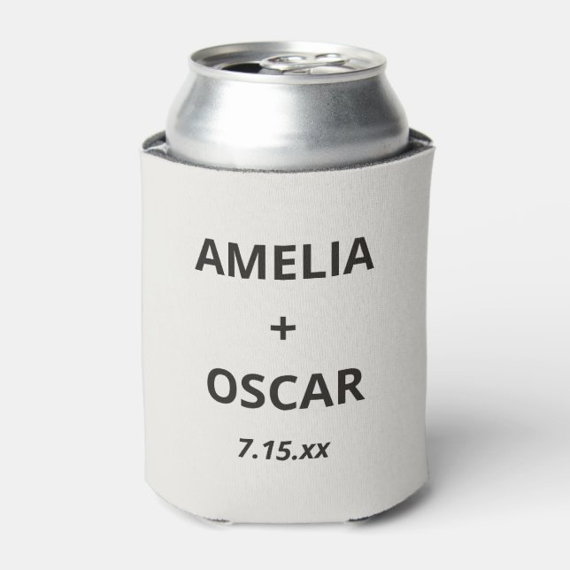 Bold Black Ivory Modern Wedding Names Date Custom Can Cooler (Can Front)