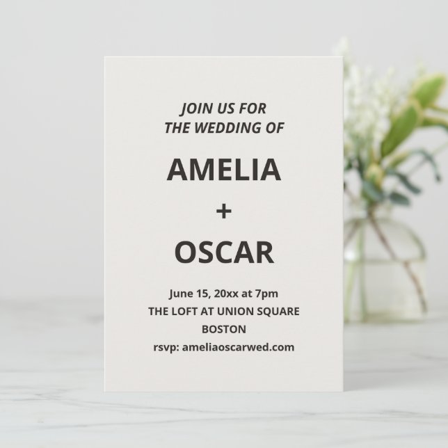 Bold Black Ivory Modern Wedding Typography Text Invitation (Standing Front)
