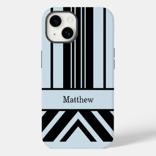 Bold Black & Light Grey Stripes Chevrons–Your Name iPhone 14 Case