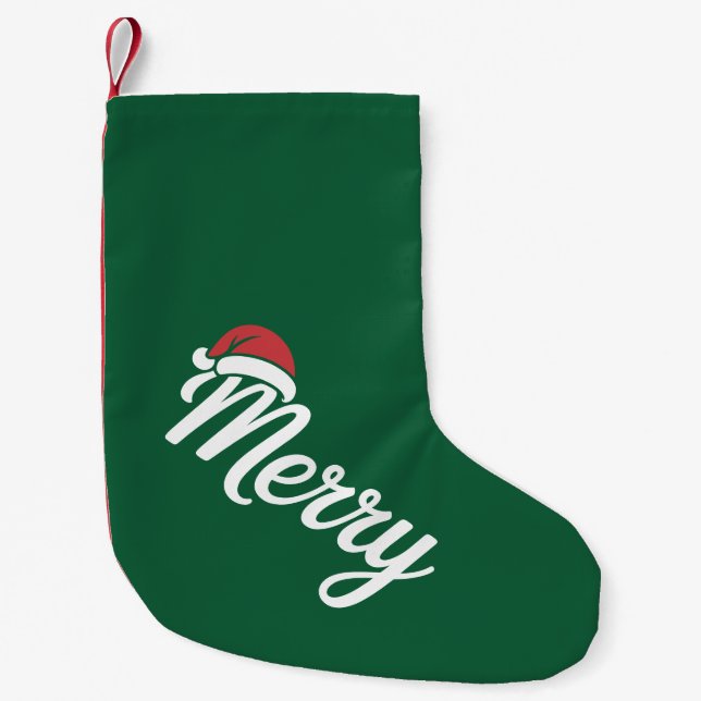 Bold Black Merry Christmas Santa Hat Small Christmas Stocking (Front)