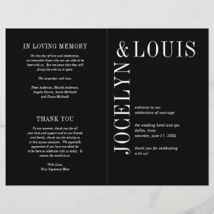 Bold Black Modern Wedding Program