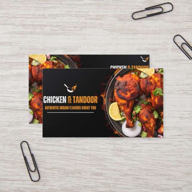 Bold Black & Orange Chicken Restaurant Business Ca Card (Front/Back In Situ)