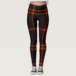 Bold Black Orange Scottish Tartan Modern Autumn Leggings