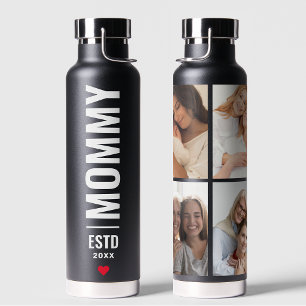 Bold Black Photo Mummy Collage Wrap Water Bottle