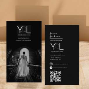 Bold Black Photographer QR code Social Media Photo Business Card