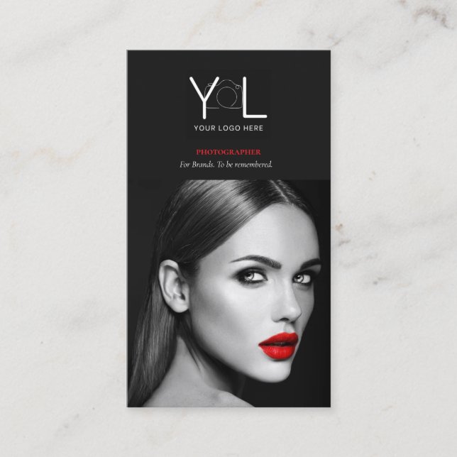 Bold Black Photographer QR code Social Media Photo Business Card (Front)