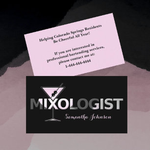 Bold Black Pink Text Bartender Business Card