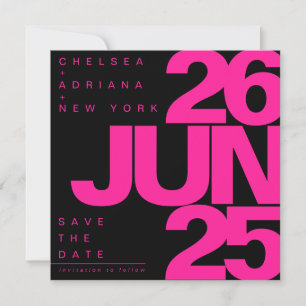 Bold Black Pink Typography Wedding Save The Date