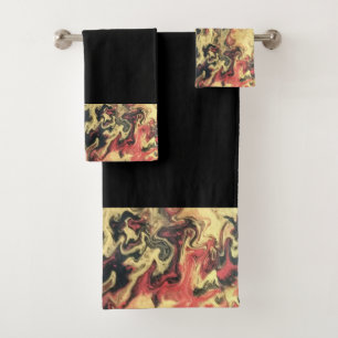 Bold Black Red Gold Abstract Bathroom Towel Set