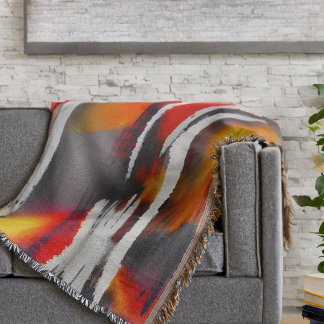 Bold Black Red & Yellow Modern Abstract Art Throw Blanket