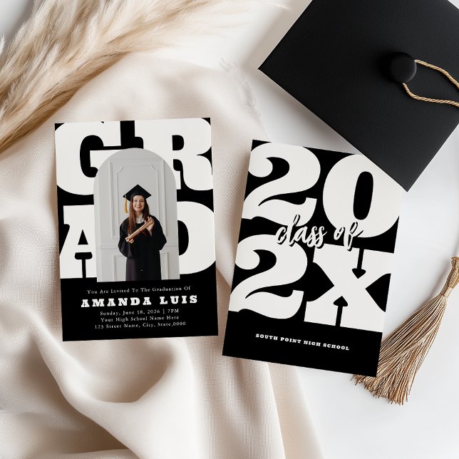 Bold Black Retro Graduation Invitation (Creator Uploaded)