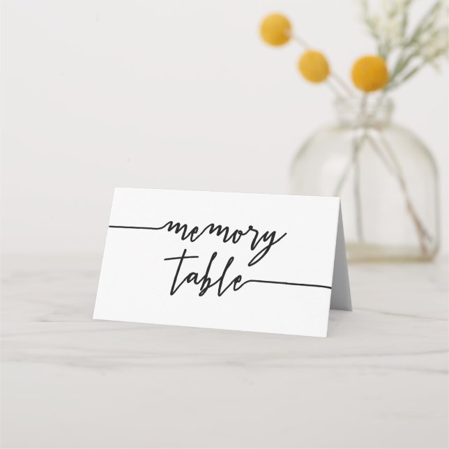 Bold Black Script Memory Table Place Card (Front)