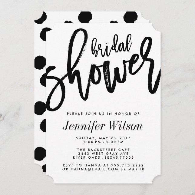 Bold Black Script Modern Bridal Shower Invitations (Front/Back)